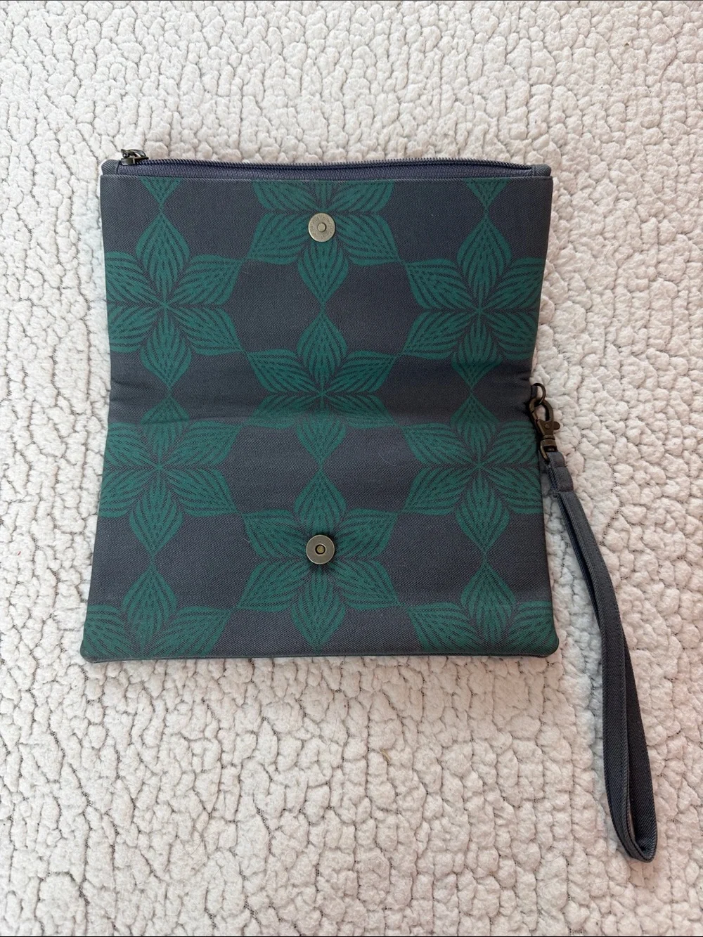 Fold-Over Wristlet Clutch in Dark Grey and Teal Blue